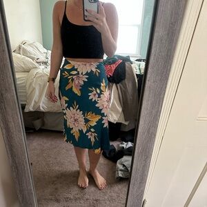 Forever 21 Teal Floral Midi Skirt
